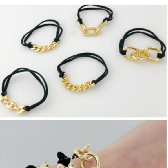 5 Pcs Set Hair Ties/ Bracelets 18K Gold Plated NWT - Picture 2 of 4